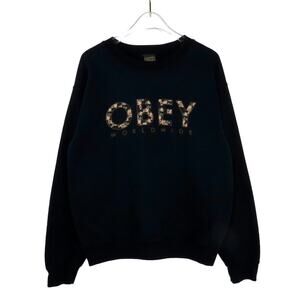 Obey Black Floral Letter Crewneck Pullover Sweatshirt Floral Small